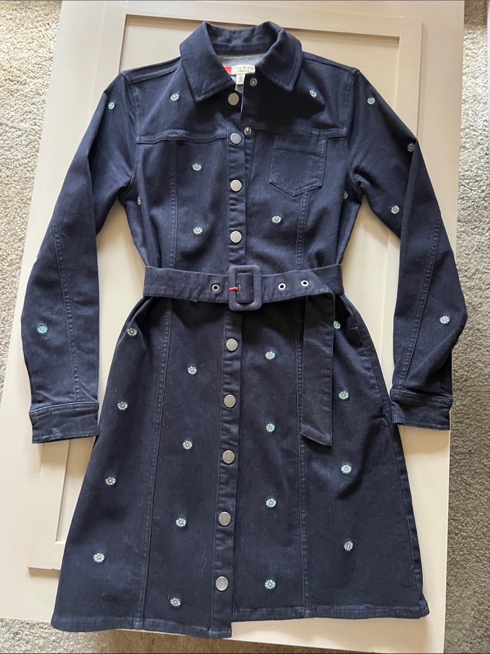 Preppy Ted Baker Embroidered Navy Belted Trench Coat/Dress